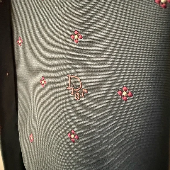 Dior Blue Silk-Blend Men's Tie with Pink Dot Motif Vintage Christian Dior - Picture 5 of 7